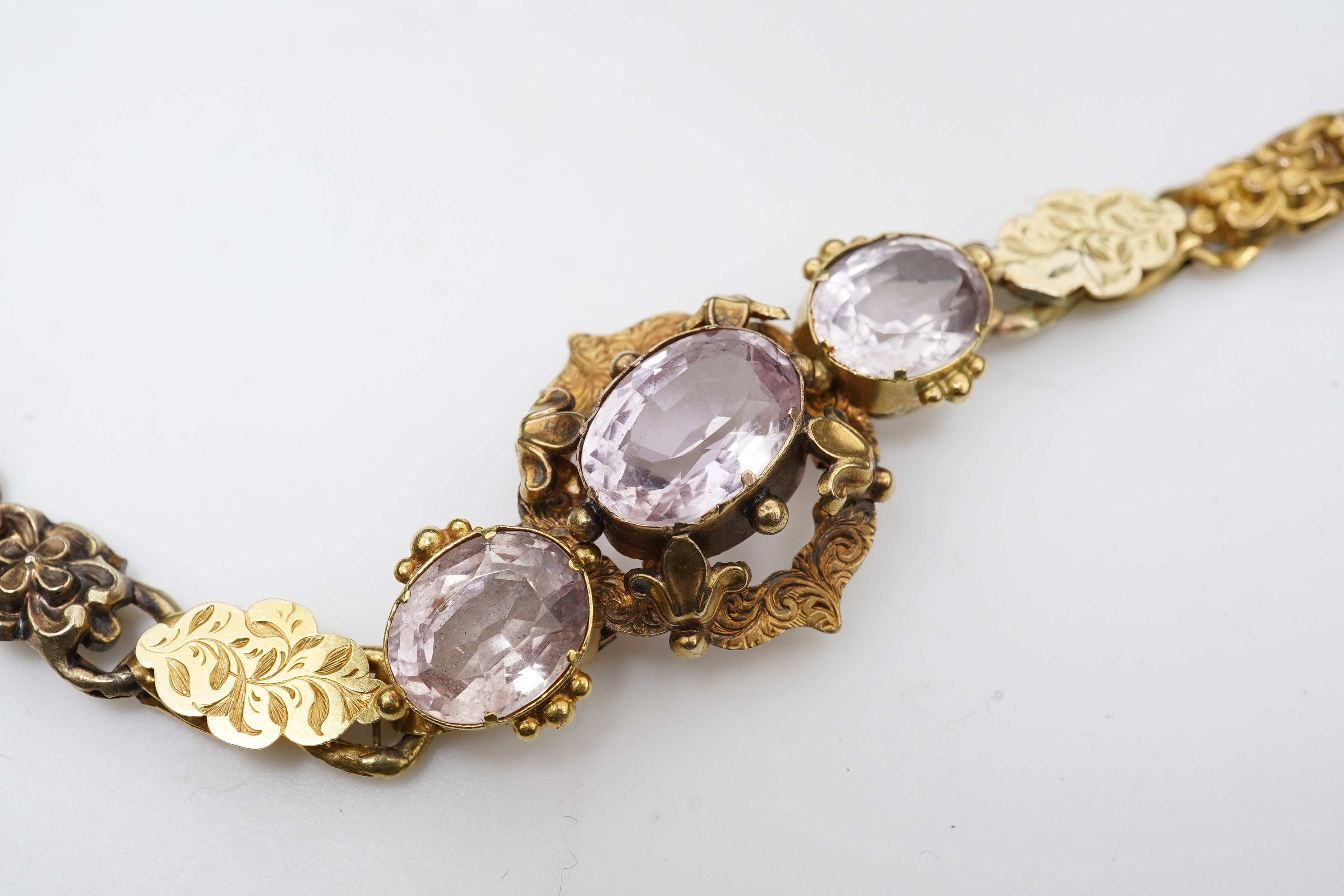 A Victorian pink topaz bracelet, mid 19th century